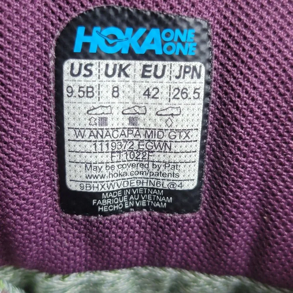 Hoka One One Anacapa Mid GTX Hiking Boots Womens Size 9.5 Purple Gore Tex Vibram